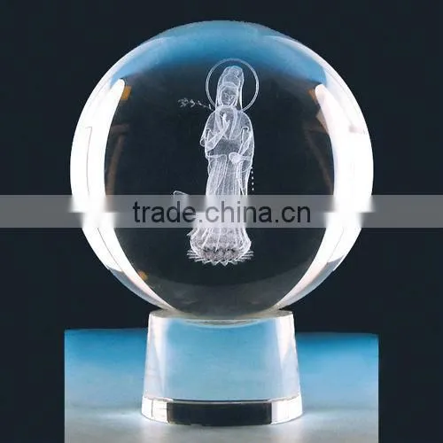 3D laser engraving crystal ball with two butterfly and flower