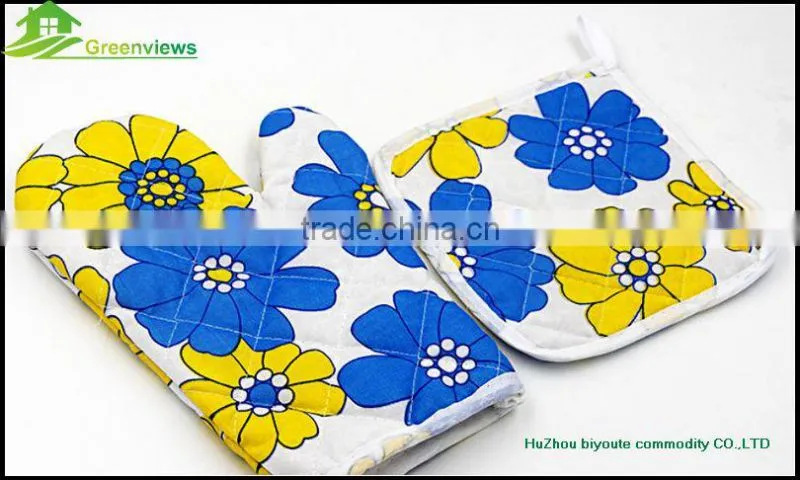 2pc kitchen set oven glove pot holder cotton printed oven mitt and pot holder set for kitchen