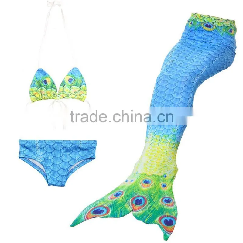 Swimmable Mermaid Tail Costume Swimsuit for Girls Kid Swimming with Bathing Bikini Set