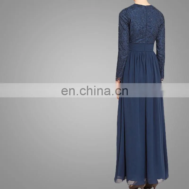 China OEM Service Muslim Women Prom Maxi Dress Navy Blue Elegant Islamic Chiffon Abaya