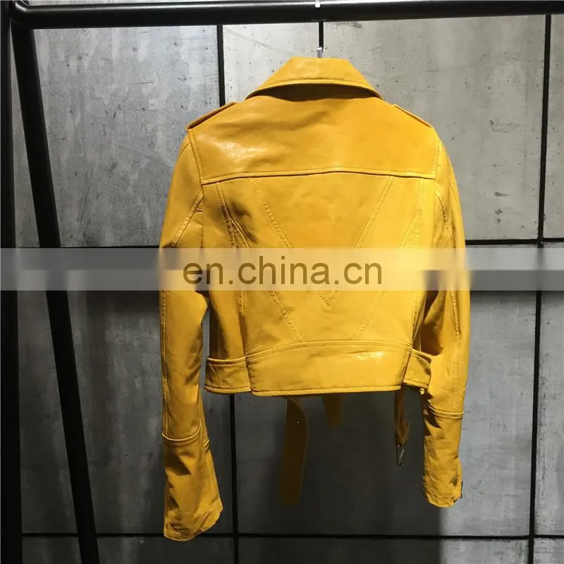 New Fashion Zipper Short Slim Leather Jacket Suppliers Genuine Womens Leather Jacket