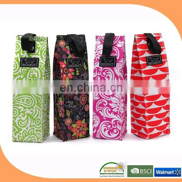 Wholesale wine bottle cooler bags, non woven cooler bag for wine, wine cooler bag