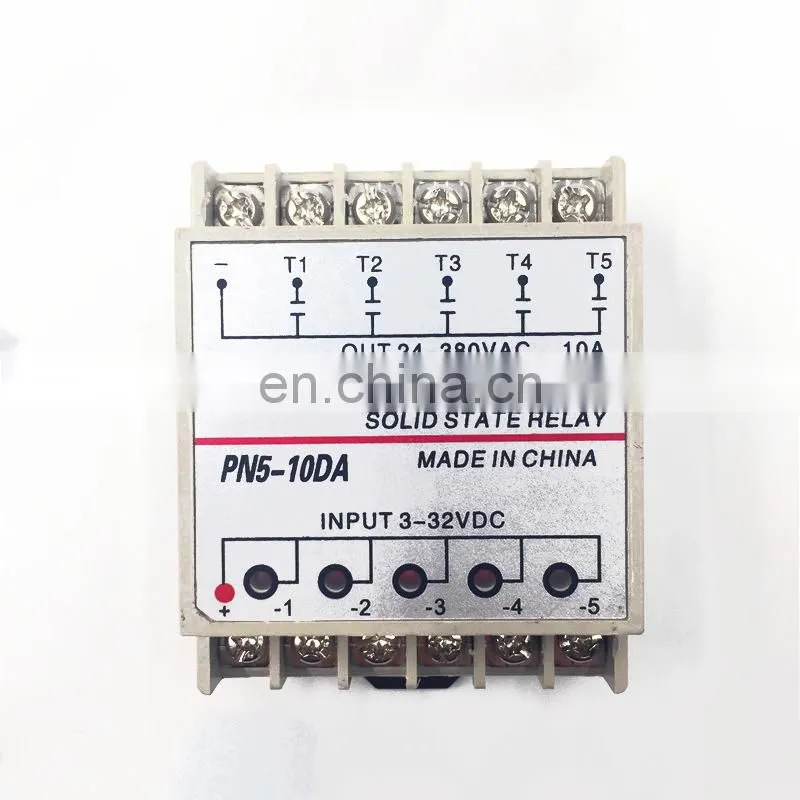 PN5-10DA Din Rail SSR 5 Channel Quintuplicate Five Input Output 24VDC Single Phase DC to AC 10A Solid State Relay