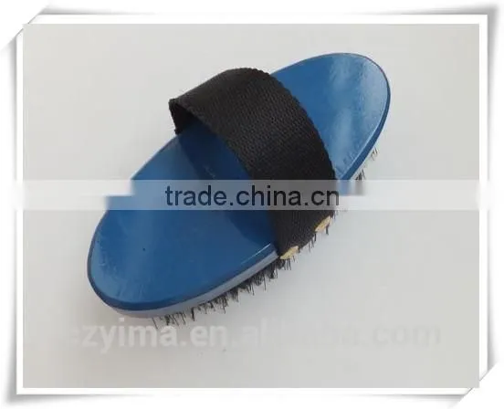 wooden horse cleaning brush with nylon strap/grooming
