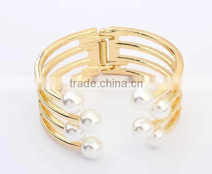 Wholesales bracelet opening Wide Wire Pearls Cuff Bangle bracelet exaggerate pearl jewelry