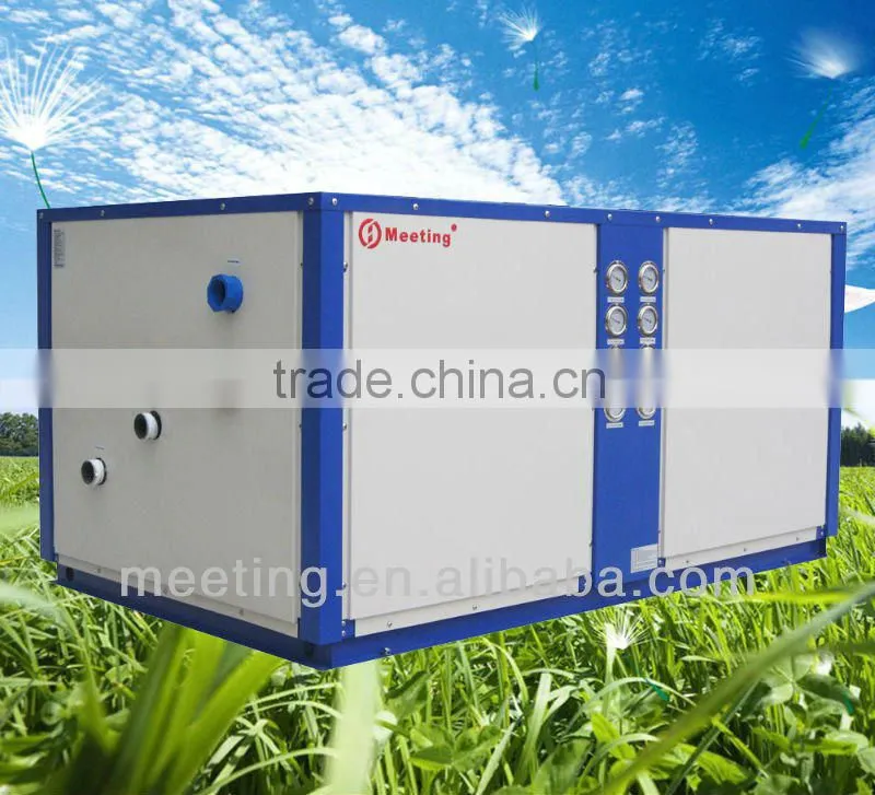Meeting ground source water heater for heating and cooling
