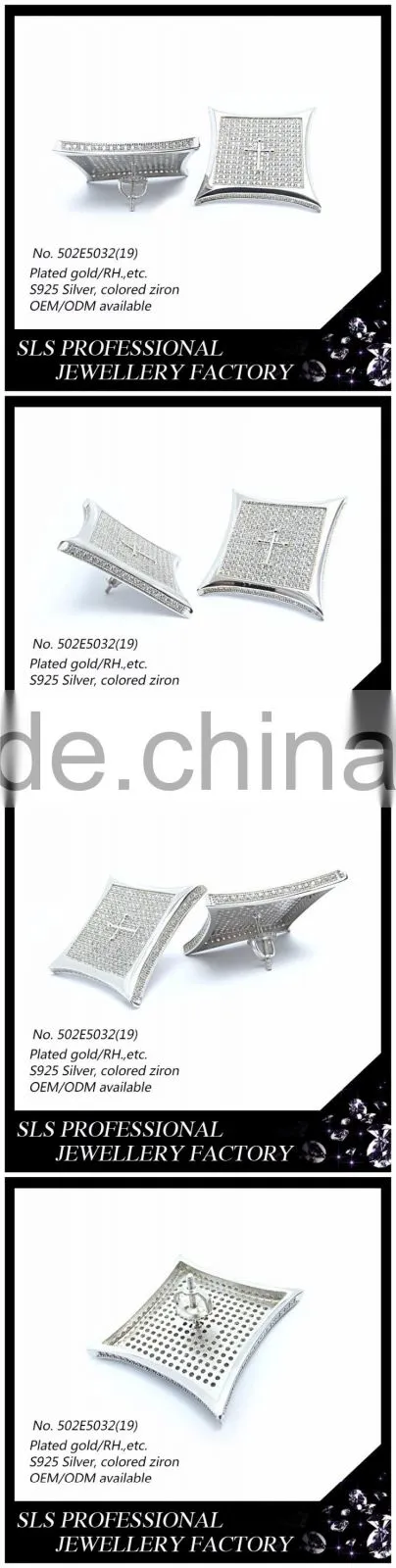 2015 Fashion American 925 sterling silver jewelry micro pave cz cross inside stud earrings