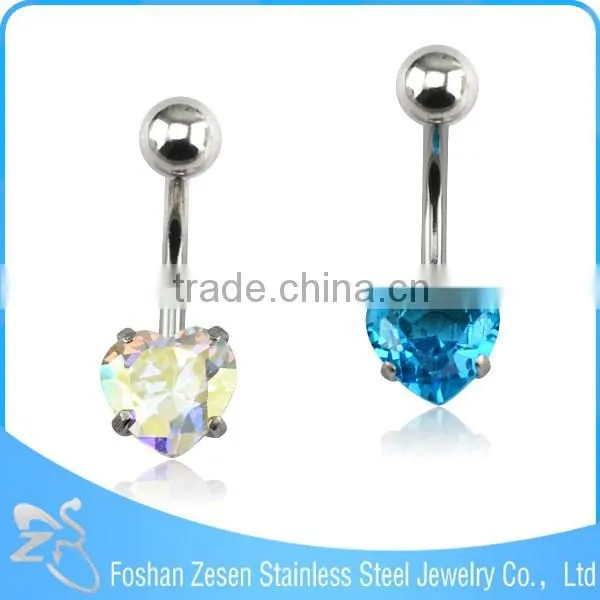 2016 new arrival surgical steel heart zircon hypoallergenic clip on belly button rings
