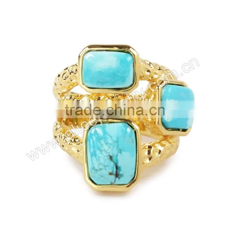 Three Stone Turquoise Ring Size:6~8
