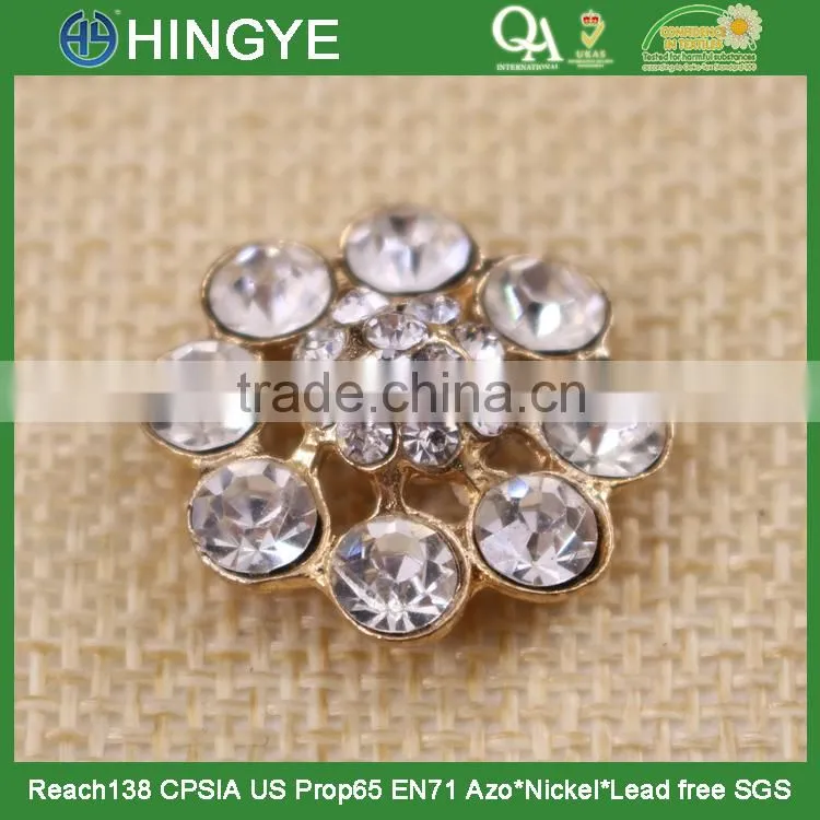 Gold plating wholesale rhinestone flower button 15772-1