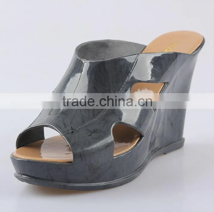 2016 fashion women Plastic shoes from china Ladies Sweet Style Jelly PVC hight wedge slipper Waterproof Wedge Jelly Sandal