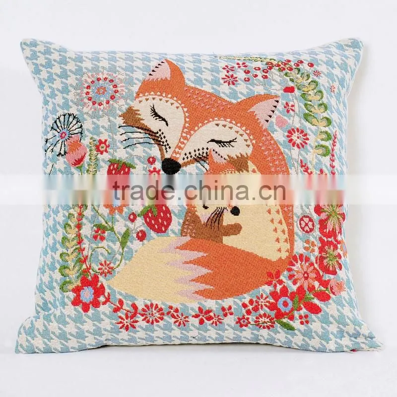 PLUS High Quality 45cm*45cm Jacquard Cute Fox Cotton Linen Pillow Case Pillow Slip