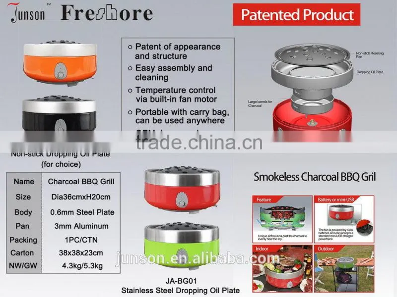 Smokeless and portable BBQ charcoal grill