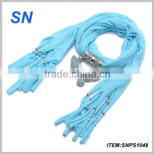 Fashion Pendant Jewelry Scarf With Alloy Pendant/Pendant Scarf