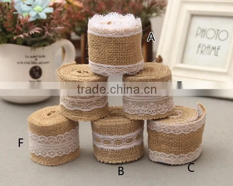 30*275cm Extra Large Burlap Tablecloth With Lace,Jute Burlap Trimming For Decoration