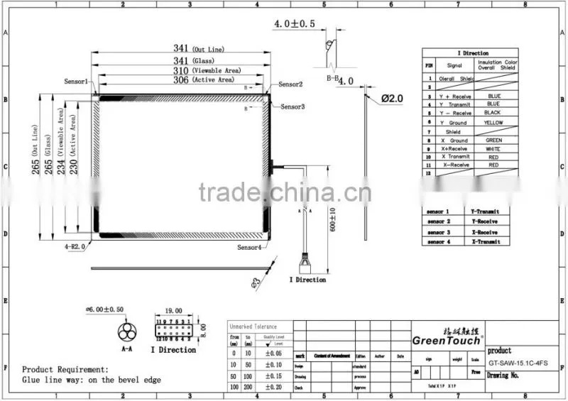 GreenTouch 15inch ELO SAW Touch Screen, SAW touch screen for LCD/ATM/Kiosk