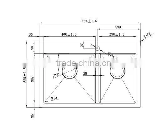 Multiple Thickness Double Bowl R10/R0 Kitchen Overmount Sink