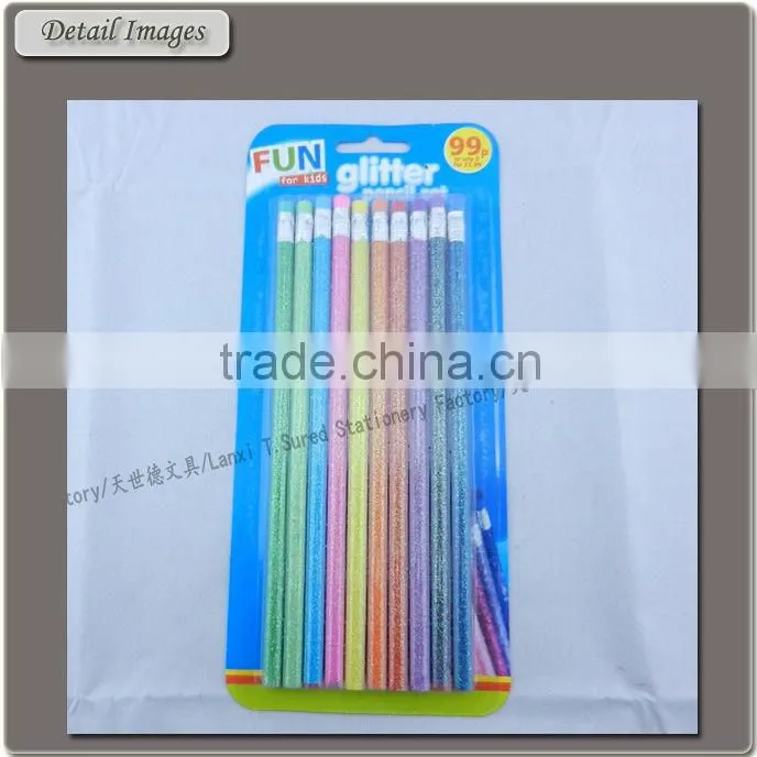 Glitter HB Pencil Set With Eraser