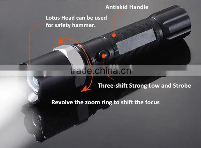 Three-speed police zoom rechargeable LED Flashlight