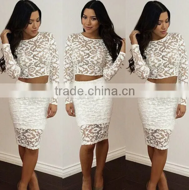 white nightclubs slim dress Europe and the elegant two-piece outfit bandage dress, latest net dress designs