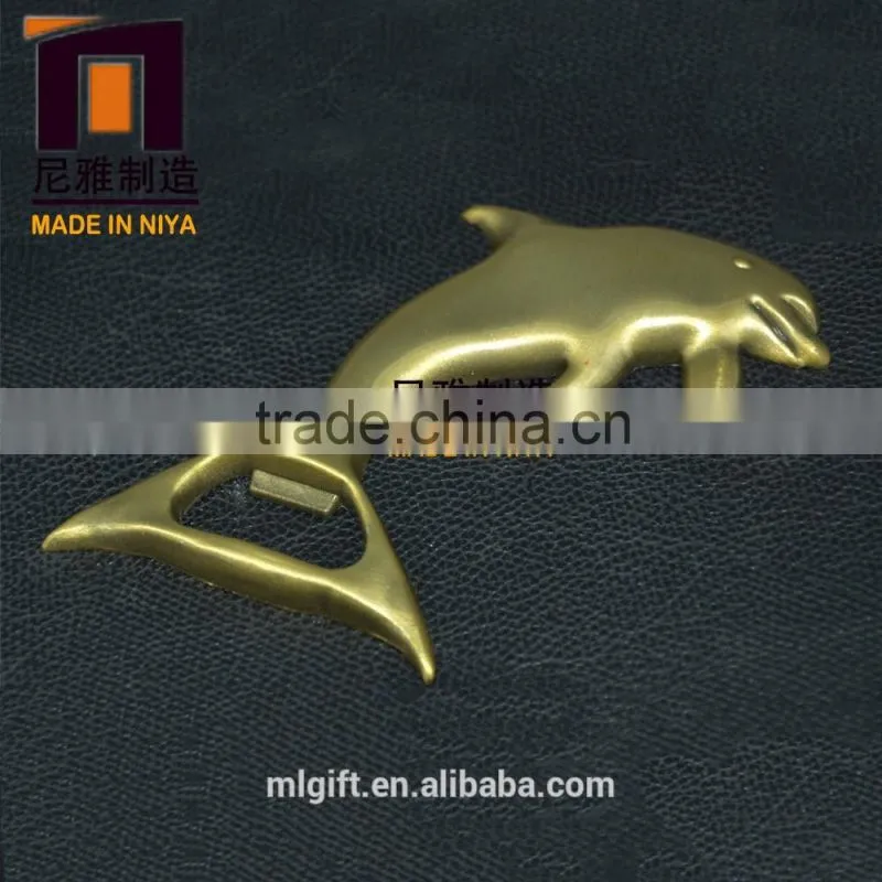 Porpoise shape gold plating metal beer bottle opener keychain