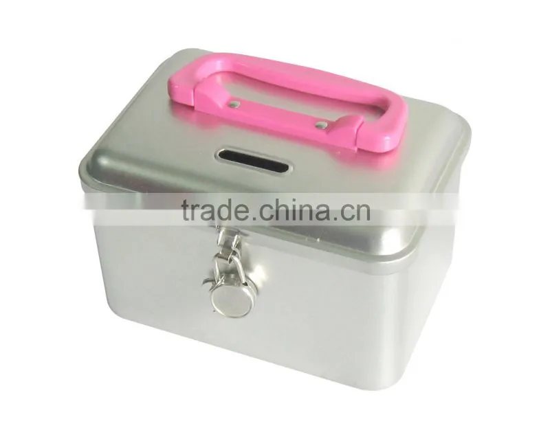 tin saving box with clip lock for children