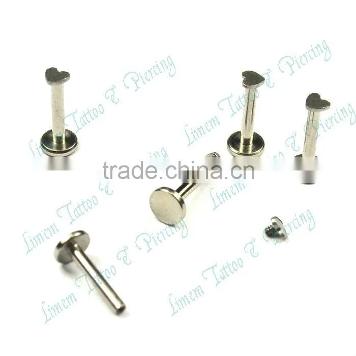 316L surgical steel ROUND LABRET 16G STEEL LIP RING STUD INTERNAL THREAD with Heart High polished lovely With Dice