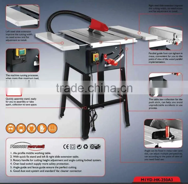 250mm Table Saw with 2 steel slide extension table