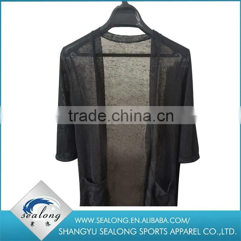 2016 new arrival fashion pure color lady's knit thin coat for spring and summer wear