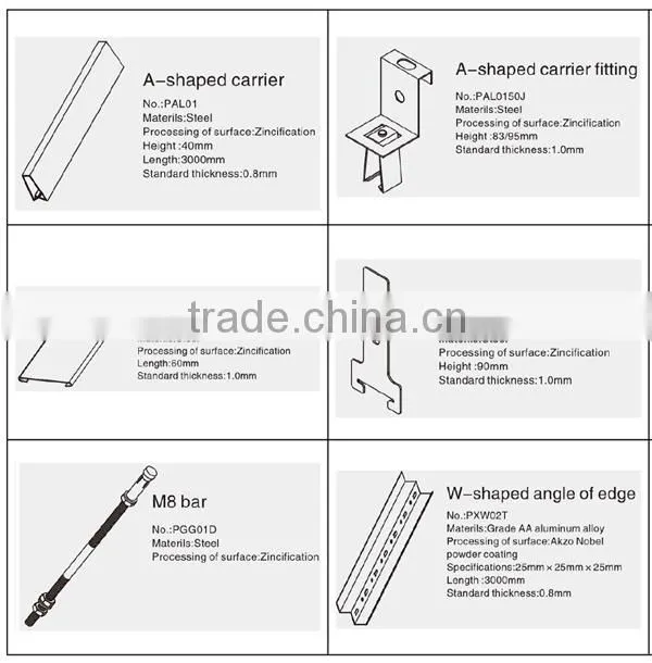 Akzo nobel powder coating aluminum / metal frame suspended clip in ceiling tiles or panels