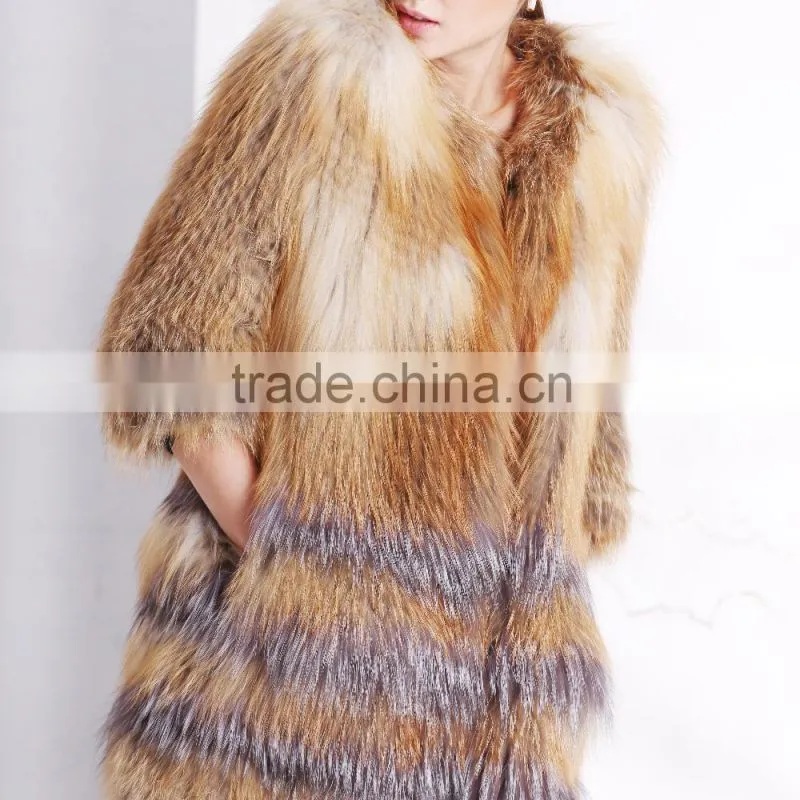 Fashion ladies knitted fox fur coat