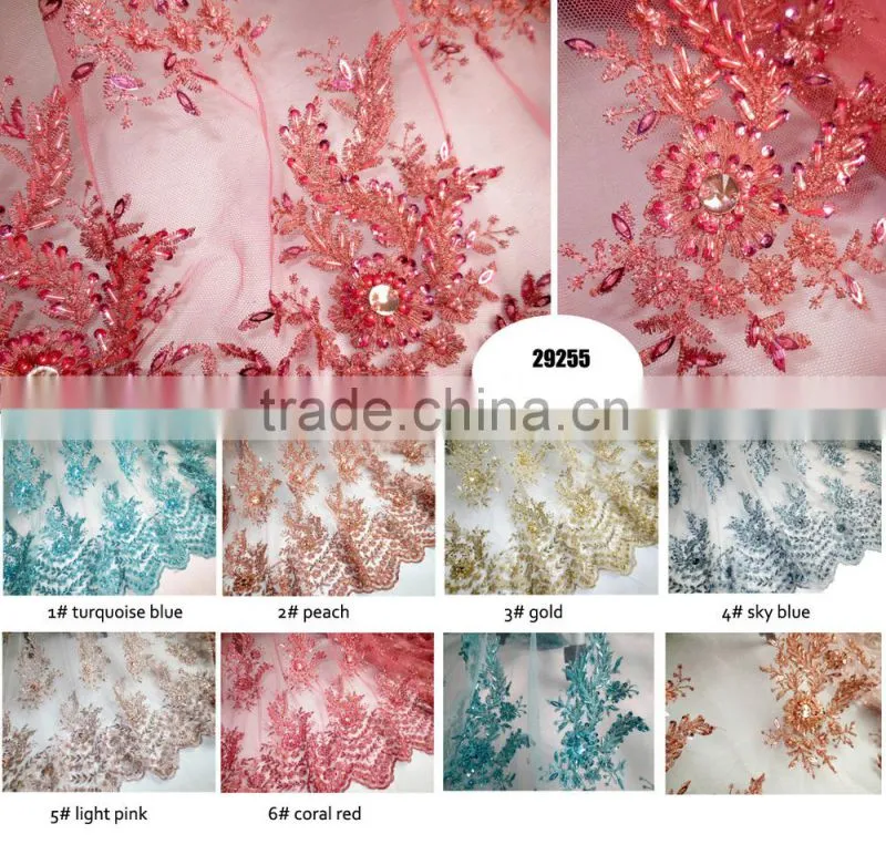 Watermelon Red Popular Pattern French Lace /African Stones Net Lace Fabric/ Embroidery Lace