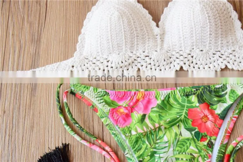 lady summer hand knitted crochet swimwear , hand knitted lady bikini