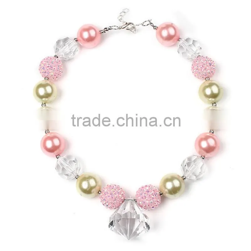 Newest Infant Girl Kids Necklace Bubble Gum Chunky baby Necklace Wholesale Cheap Baby Girls Chunky Necklace With Pink Hairband