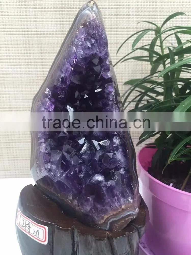 Natural Narrow Shaped Amethyst Geode Uruguay Crystal Cluster Ornaments