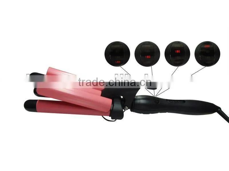 Professional LCD ceramic 3 barrel curling iron