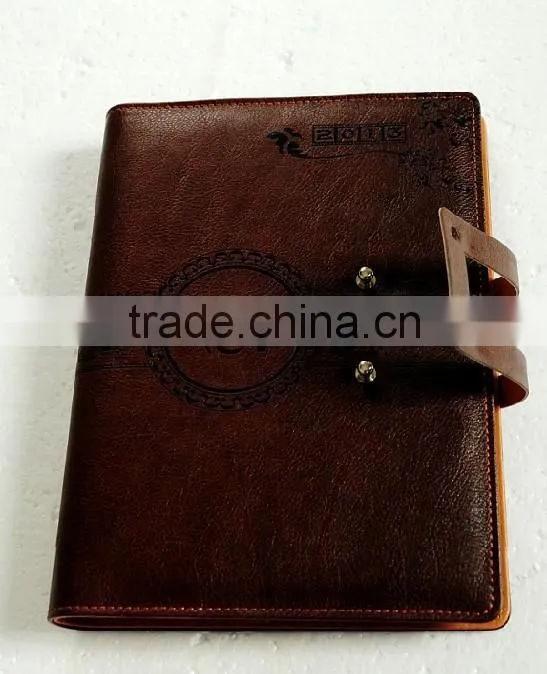 2013 dark brown a5 personalized embossing promotion pull up leather diary with closure for company advertisement