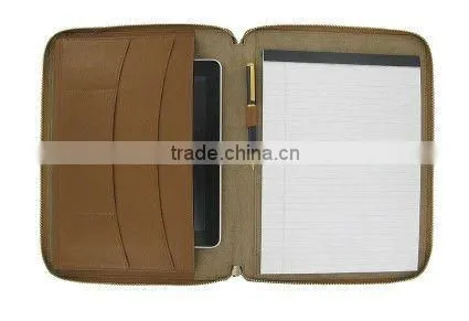 Zippered Portfolio /zipper leather cover for ipad