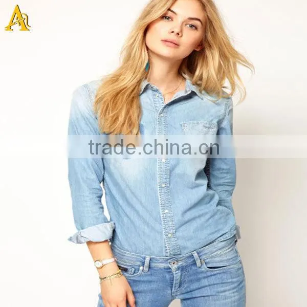 Fashion ladies denim shirts wholesale OEM