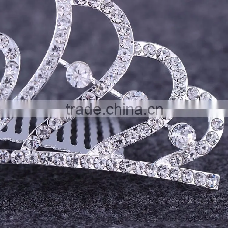 Korean fashion love Crown bride Crown alloy rhinestone hair comb hair accessories jewelry Factory outlets