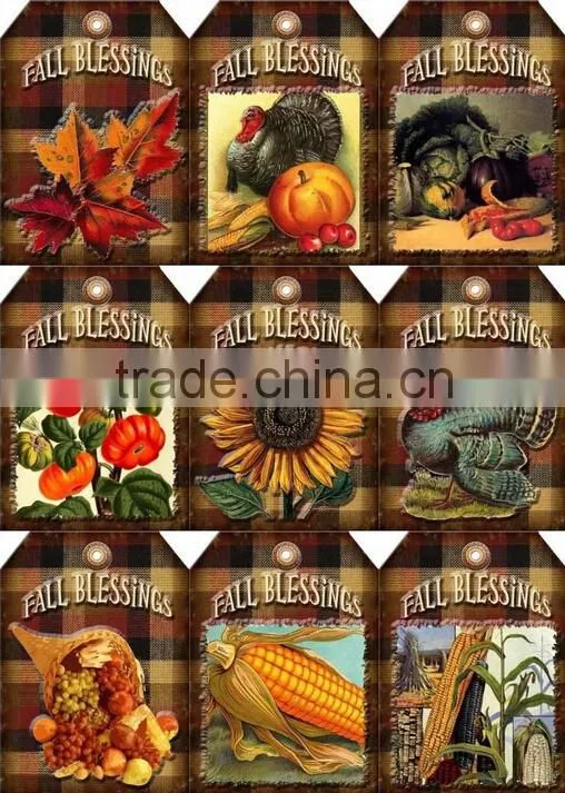 FALL THANKSGIVING TURKEY CORN SCRAPBOOK PAPER CRAFT HANG TAG LAMINATED 2.5''*3.5''