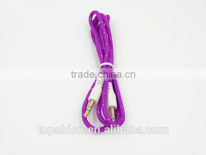 Braided car aux audio cable usb cable 3.5mm stereo audio cable male to male