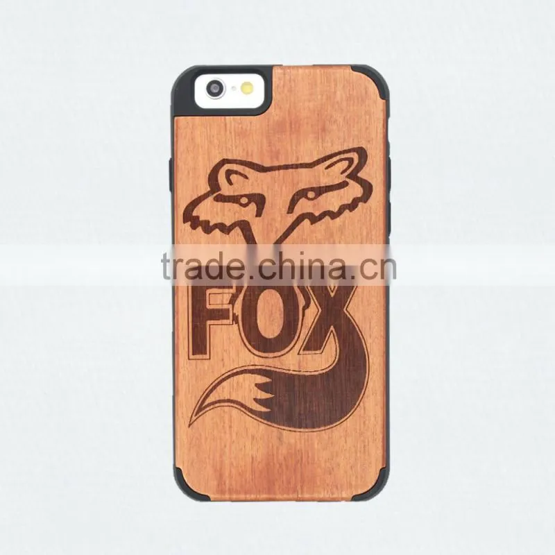 For iphone 6 wholesale cell phone case wood + pc with laser engrave dragon and fox