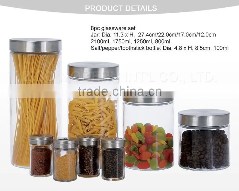 wholesale Stainless steel storage set glass jar with lid