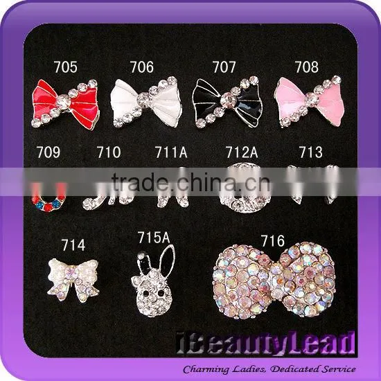 3D nail metal bows nail decoration with rhinestone art nail alloy