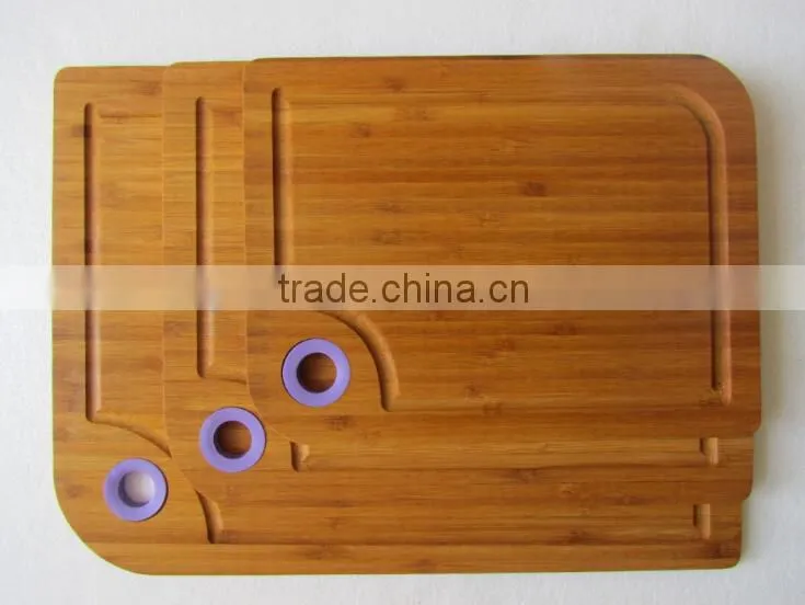 Display Groove Serving Water Juice Bamboo Wooden Cutting Board Set with Round Color Silicone Circle