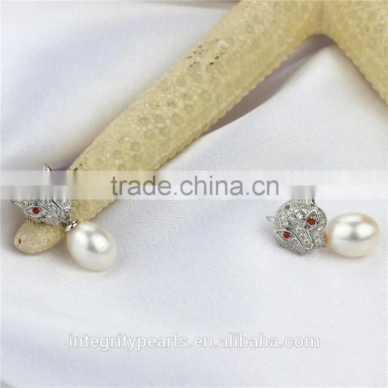 leopard animal shape Top Quality 925 Sterling Silver natural pearl Pendant and Earring Set