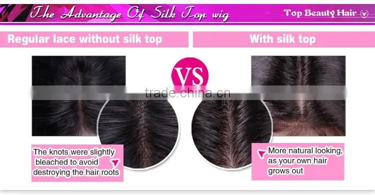 Trade Assurance Silk Top 100% Raw Unprocess Remy Virgin Human Hair Full Lace Wigs with Bangs