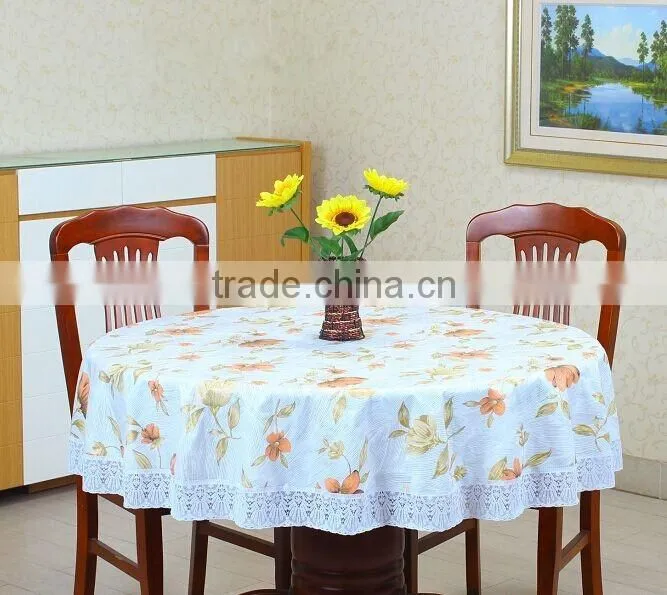 2016 newest flower printed pattern pvc/peva vinyl tablecloth/cover with waved/lace edge