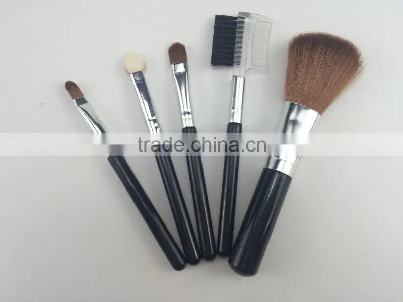 2015 simple black 5pcs wooden handle personalized makeup brush set